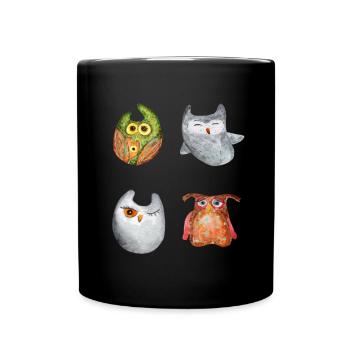 Eule Uhu Tier Waldtier Steinkauz Schleiereulen Fun - Tasse einfarbig - Schwarz - Vorne