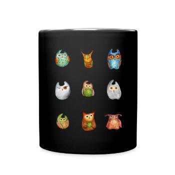 Eule Uhu Tier Waldtier Steinkauz Schleiereulen Fun - Tasse einfarbig - Schwarz - Vorne