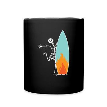 Surfing skeleton with burning surfboard - Full Colour Mug - black - Front