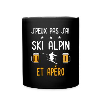 je peux pas j'ai ski alpin skieur apéro - Mug uni - noir - Devant