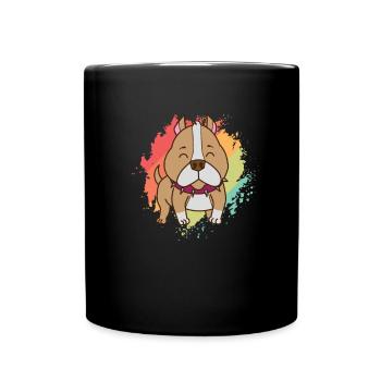Pit Bull Comic Zeichnung Hund Haustier - Tasse einfarbig - Schwarz - Vorne