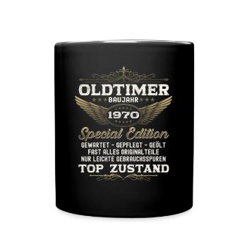 Oldtimer Jahrgang 1970 52. Geburtstag Geschenk fun - Tasse einfarbig - Schwarz - Vorne