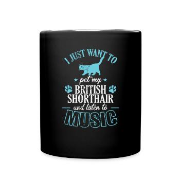 Caresser mon British Shorthair et écouter de la musique - Mug uni - noir - Devant