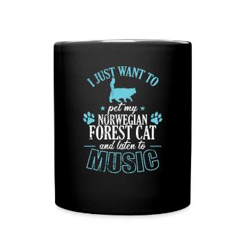Caresser mon chat de la forêt norvégienne et écouter de la musique - Mug uni - noir - Devant