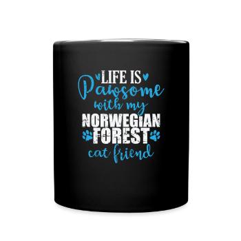 Life is Pawsome with my Norwegian Forest Cat - Tasse einfarbig - Schwarz - Vorne