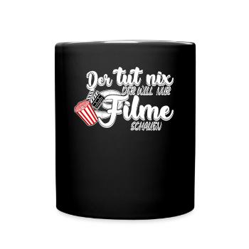 Popcorn Filmabend Heimkino Kino Filme - Tasse einfarbig - Schwarz - Vorne