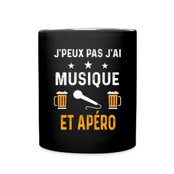 je peux pas j'ai musique micro et apéro - Mug uni - noir - Devant