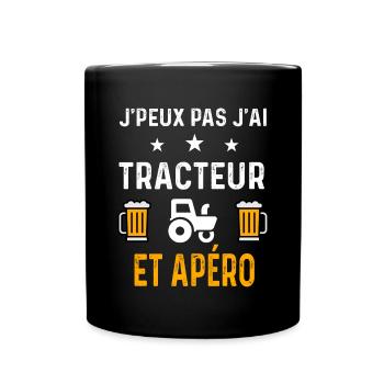 je peux pas j'ai tracteur et apéro - Mug uni - noir - Devant