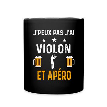 je peux pas j'ai violon homme et apéro - Mug uni - noir - Devant