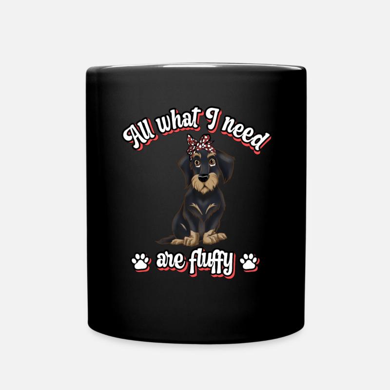 Everything I need are fluffy cute dog dachshund - Full Colour Mug - black