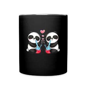 Verliebte Panda Bären rauchen Bong niedliches - Tasse einfarbig - Schwarz - Vorne