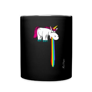 Cute unicorn vomits in the beam rainbow - Full Colour Mug - black - Front
