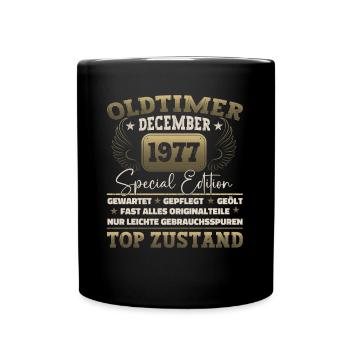 Oldtimer Dezember 1977 - 45. Geburtstag Geschenk - Tasse einfarbig - Schwarz - Vorne