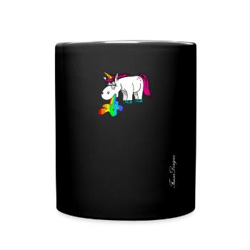 Cute unicorn pukes colorful rainbow - Full Colour Mug - black - Front