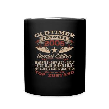 Oldtimer Dezember 2005 - 17. Geburtstag Geschenk - Tasse einfarbig - Schwarz - Vorne