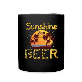 Cadeaux d’été Palmiers tropicaux Soleil et Bière - Mug uni - noir - Devant