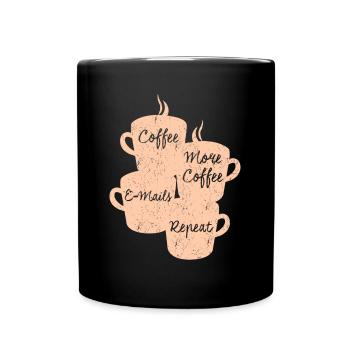 Kaffee und E-Mails Büro - Tasse einfarbig - Schwarz - Vorne