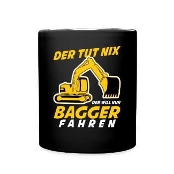 Bagger Witz Baustelle Baggerfahrer - Tasse einfarbig - Schwarz - Vorne