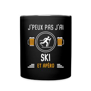 je peux pas j'ai ski skieur apéro cadeau - Mug uni - noir - Devant
