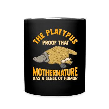 Schnabeltier-Beweis Mutter Natur hat Sinn für Humor - Tasse einfarbig - Schwarz - Vorne