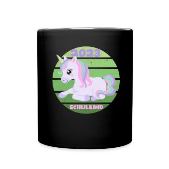 Schulkind 2023 Einhorn Einschulung Erstklässlerin - Tasse einfarbig - Schwarz - Vorne