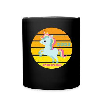 Schulkind 2023 Einhorn Einschulung Erstklässlerin - Tasse einfarbig - Schwarz - Vorne