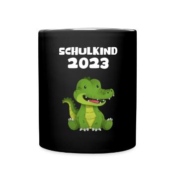 Schulkind 2023 Krokodil Einschulung Erstklässler - Tasse einfarbig - Schwarz - Vorne