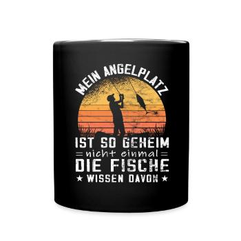 Mein Angelplatz ist geheim - Fun Angler - Tasse einfarbig - Schwarz - Vorne