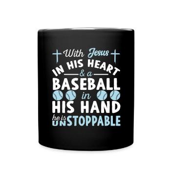 Jesus Im Herzen - Baseballspieler - Tasse einfarbig - Schwarz - Vorne