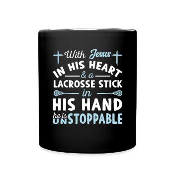 Jesus Im Herzen - Lacrosse -Spieler - Tasse einfarbig - Schwarz - Vorne