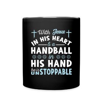 Jesus Im Herzen - Handballspieler - Tasse einfarbig - Schwarz - Vorne