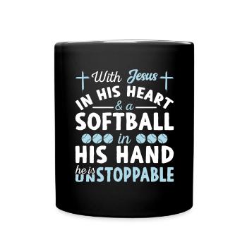 Jesus in the Heart - Softball Player - Full Colour Mug - black - Front