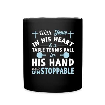 Jesus Im Herzen - Tischtennisspieler - Tasse einfarbig - Schwarz - Vorne