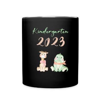 Kindergarten 2023 Süße Tiere Mädchen Jungen Kita - Tasse einfarbig - Schwarz - Vorne