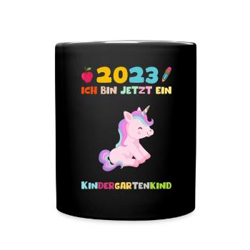 Kindergarten 2023 Einhorn Mädchen Tochter Kita - Tasse einfarbig - Schwarz - Vorne