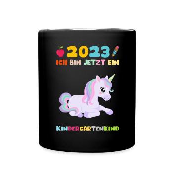 Kindergarten 2023 Einhorn Mädchen Tochter Kita - Tasse einfarbig - Schwarz - Vorne