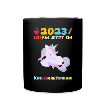 Kindergarten 2023 Einhorn Mädchen Tochter Kita - Tasse einfarbig - Schwarz - Vorne