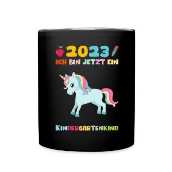 Kindergarten 2023 Einhorn Mädchen Tochter Kita - Tasse einfarbig - Schwarz - Vorne