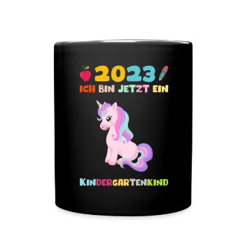 Kindergarten 2023 Einhorn Mädchen Tochter Kita - Tasse einfarbig - Schwarz - Vorne