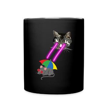 Cat With Laser Eyes - Tasse einfarbig - Schwarz - Vorne
