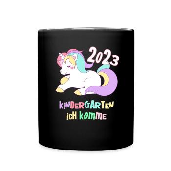 Kindergarten 2023 Einhorn Mädchen Tochter Kita - Tasse einfarbig - Schwarz - Vorne