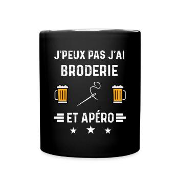 j'peux pas j'ai broderie et apéro - Mug uni - noir - Devant