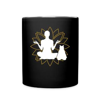 Yoga Yoga Poses Lotus Position Cat - Full Colour Mug - black - Front