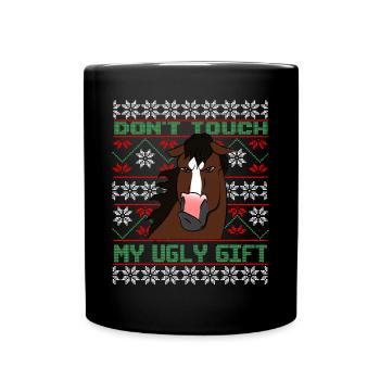 Dont Touch Ugly Brown Horse Rider Winter - Full Colour Mug - black - Front
