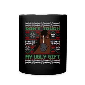 Dont Touch Ugly Brown Horse Rider Winter - Full Colour Mug - black - Front