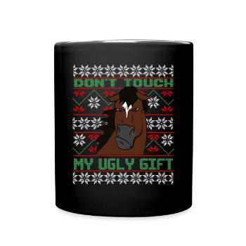 Dont Touch Ugly Brown Horse Rider Winter - Full Colour Mug - black - Front