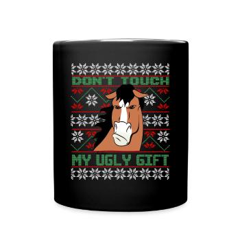 Dont Touch Ugly Brown Horse Rider Winter - Full Colour Mug - black - Front