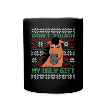 Dont Touch Ugly Brown Horse Rider Winter - Full Colour Mug - black - Front