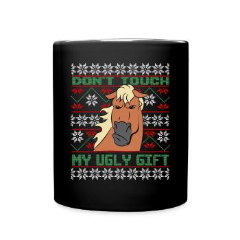 Dont Touch Ugly Brown Horse Rider Winter - Full Colour Mug - black - Front