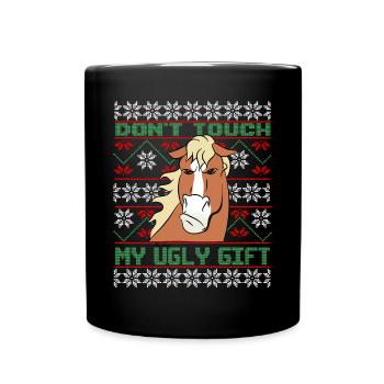 Dont Touch Ugly Brown Horse Rider Winter - Full Colour Mug - black - Front